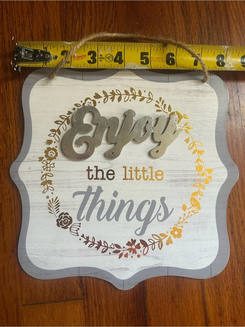 Enjoy the Little Things Grey and Cream Wall Plaque 8”H x 8”L New